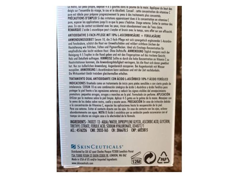 Skinceuticals Dual Antioxidant Treatment Serum 10, Prevent, 1 fl oz/30 mL