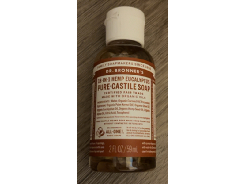 Dr. Bronner's 18-In-1 Pure-Castile Soap, Hemp Eucalyptus, 2 fl oz/59 mL, Pack Of 2