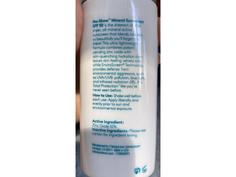 Colorescience Total Protection No-Show Mineral Sunscreen, SPF 50, 2.6 fl oz/78mL