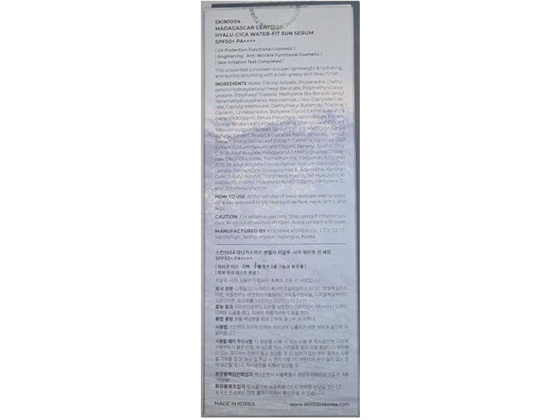 Skin 1004 Hyalu-Cica Water-Fit Sun Serum, SPF50+ PA++++, 1.69 fl oz/50 mL