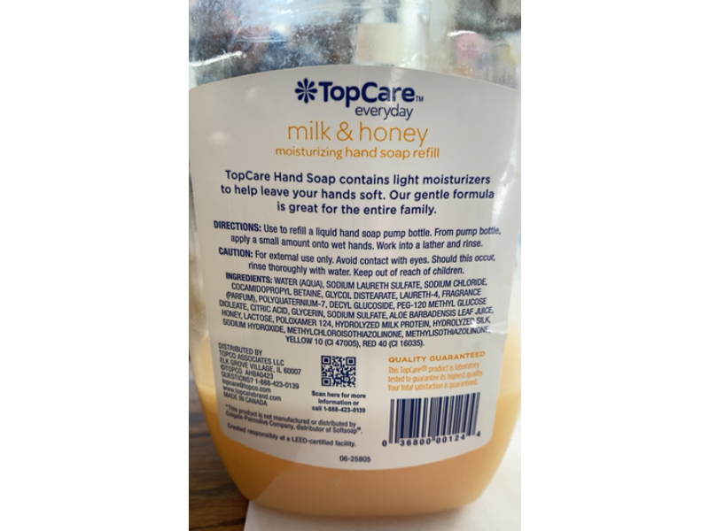 TopCare Everyday Moisturizing Hand Soap, Milk & Honey, 50 fl oz/1.47 L