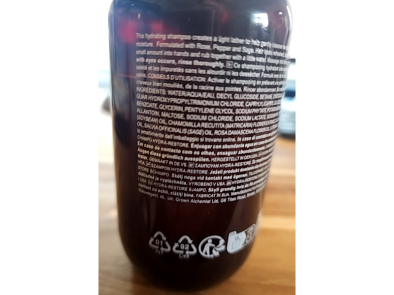 Grown Alchemist Hydra-Restore Shampoo, Rose + Pepper & Sage, 10.1 fl oz/300 mL