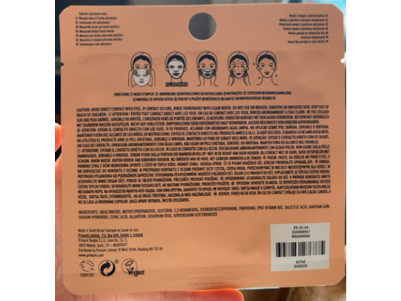 Ps Skin+ Salicylic Sheet Mask, Salicylic Acid, 0.81 oz/23 g