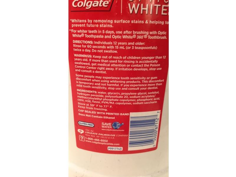 Colgate Optic White Multi-Care Whitening Rinse, Icy Fresh Mint, 32 fl oz/946 mL