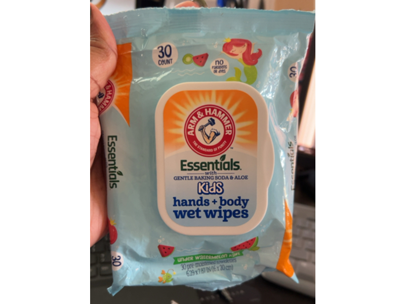 Arm & Hammer Essentials Kids Face & Body Wet Wipes, Under Watermelon Kiwi, 30 Count