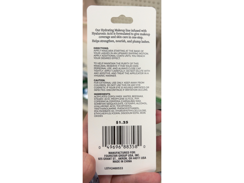 B.Pure Hydrating Mascara, Black, 0.21 oz/6 g