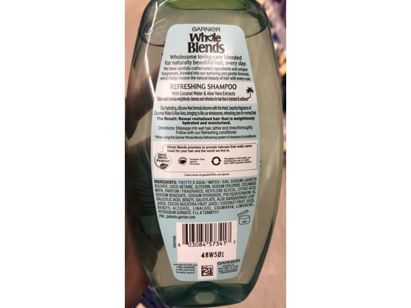 Garnier Whole Blends Refreshing Shampoo, Coconut Water & Aloe Vera Extracts, 12.5 fl oz/170 mL