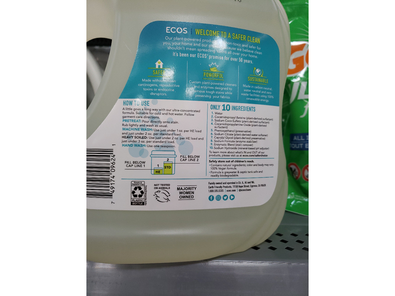Ecos Plant Powered Laundry Detergent, Free & Clear, 110 fl oz/3.25 L, 120 Loads