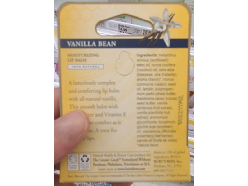 Burt's Bees Moisturizing Lip Balm, Vanilla Bean, 0.15 oz/4.25 g, 2 Count