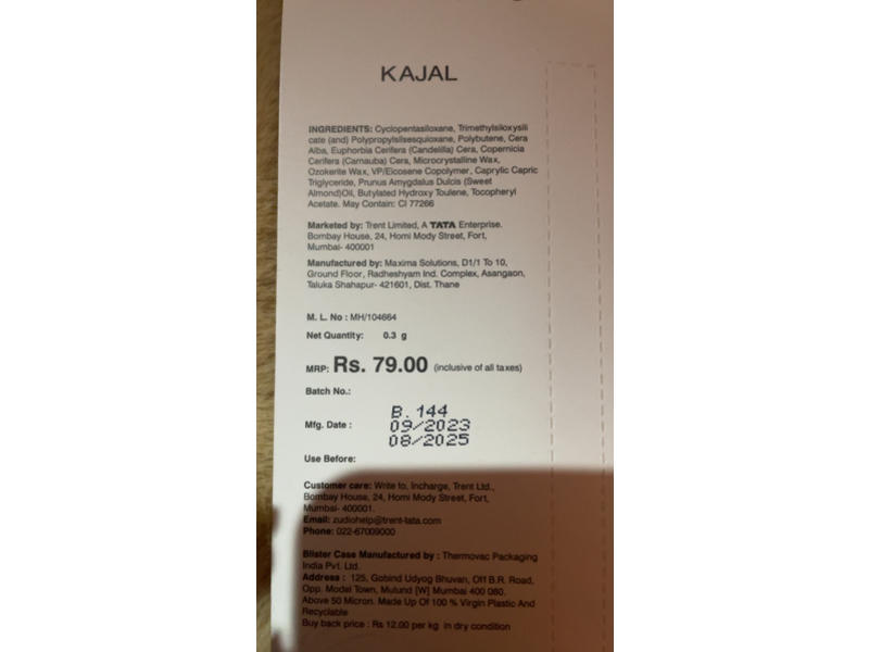 Zudio Intense Kajal, Black, 0.3 g