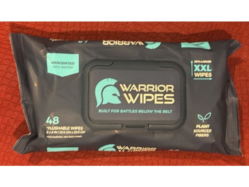 Warrior Flushable Wipes, Unscented, 48 Count