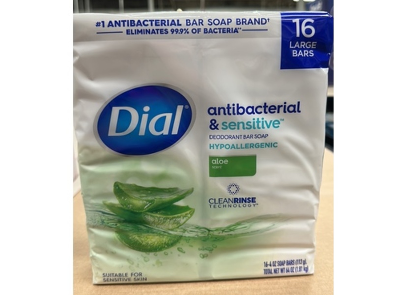 Dial Scent Deodorant Bar Soap, Aloe, 64 oz/1.81 kg, 16 Count