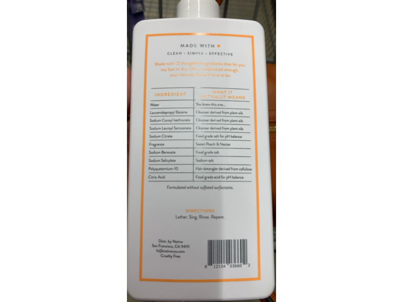 Native Moisturizing Shampoo, Sweet Peach & Nectar, 16.5 fl oz/487 mL