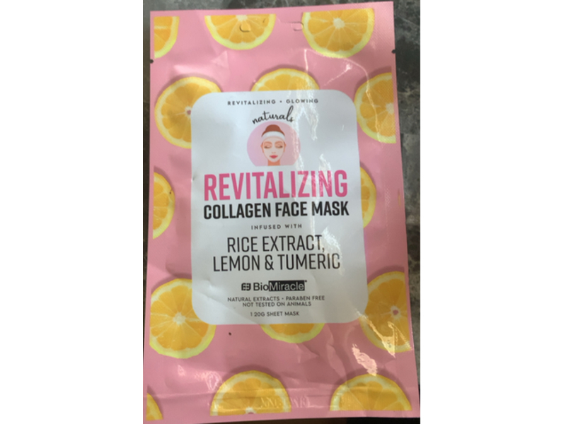 BioMiracle Revitalizing Collagen Face Mask, Rice Extract, Lemon & Turmeric, 20 g, 10 Count