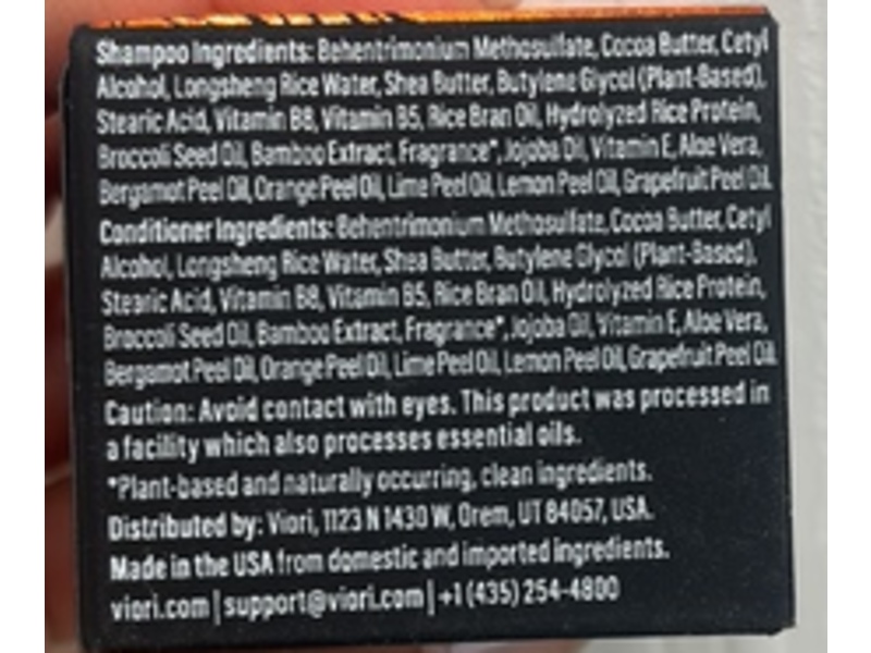 Viori Rice Water Protein Volumizing Mini Solid Shampoo & Conditioner, Citrus Scent, 1.9 oz/55 g