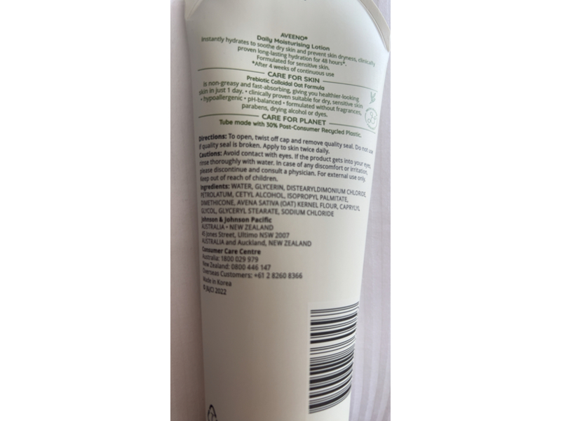 Aveeno Daily Moisturizing Lotion, Prebiotic Colloidal Oat, 225 mL