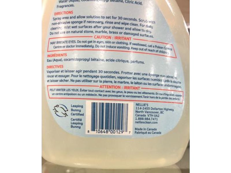 Nellie's Shower & Bath Cleaner, Lemongrass, Citronnelle, 24 fl oz/710 mL