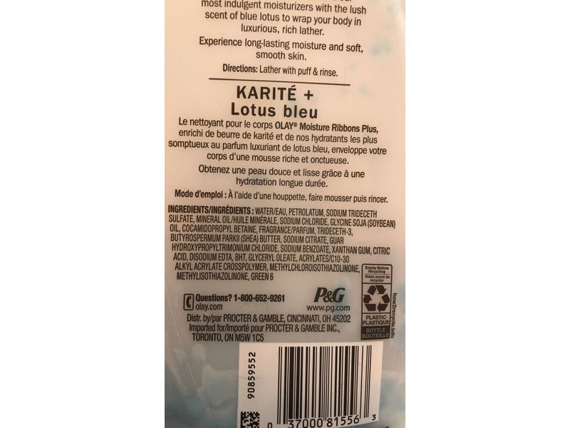 Olay Moisture Ribbons Plus Body Wash, Shea + Blue Lotus, 18 fl oz/532 mL