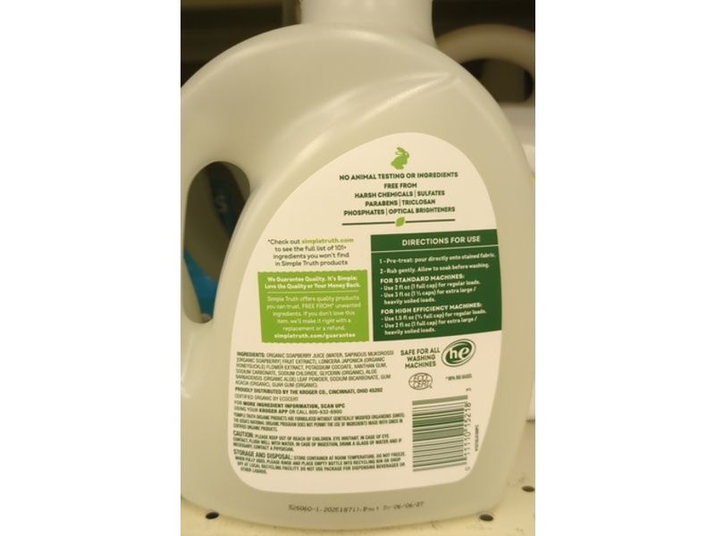 Simple Truth Organic Liquid Laundry Detergent, Free & Clear, 66 Loads, 100 fl oz/2.95 L