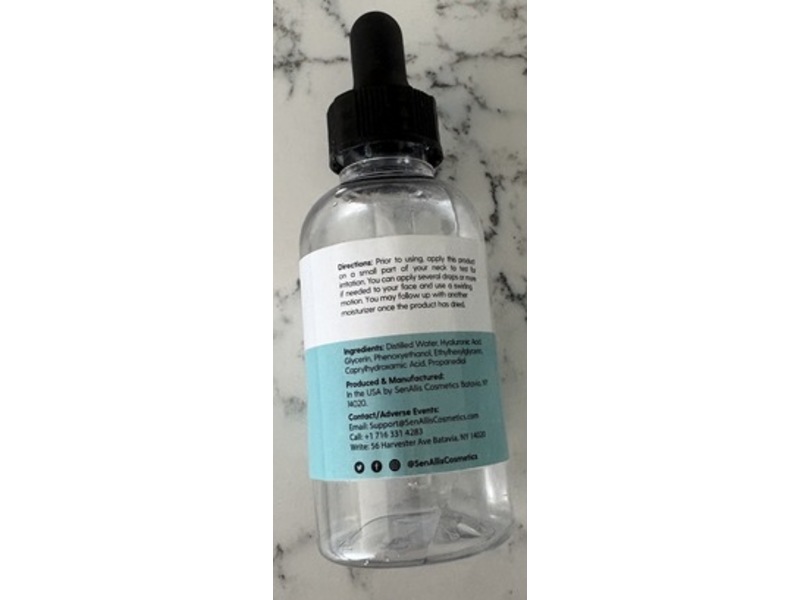 Senallis Cosmetics Anti-Aging & Moisturizing Serum, Pure Hyaluronic Acid, 2 fl oz/60 mL
