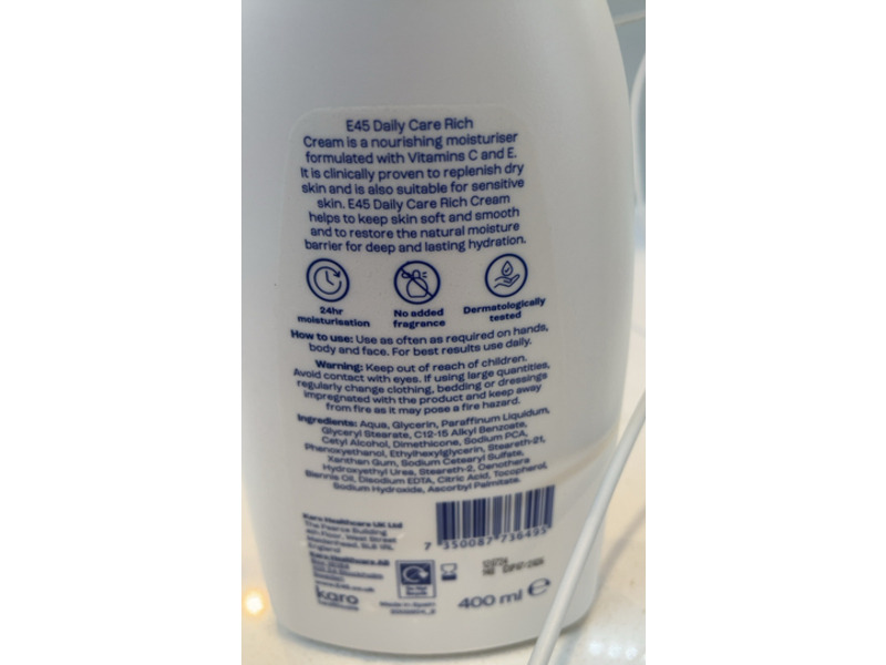 E45 Daily Care Rich Cream, Vitamin C+E, 400 mL