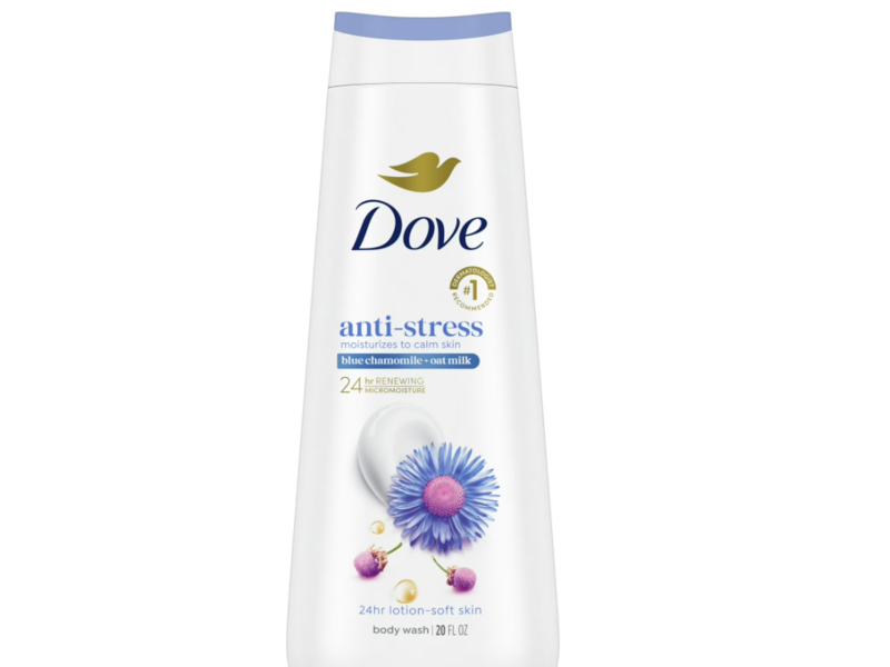 Dove Anti-Stress Body Wash, Blue Chamomile & Oat Milk, 20 fl oz/591 mL, Pack Of 4