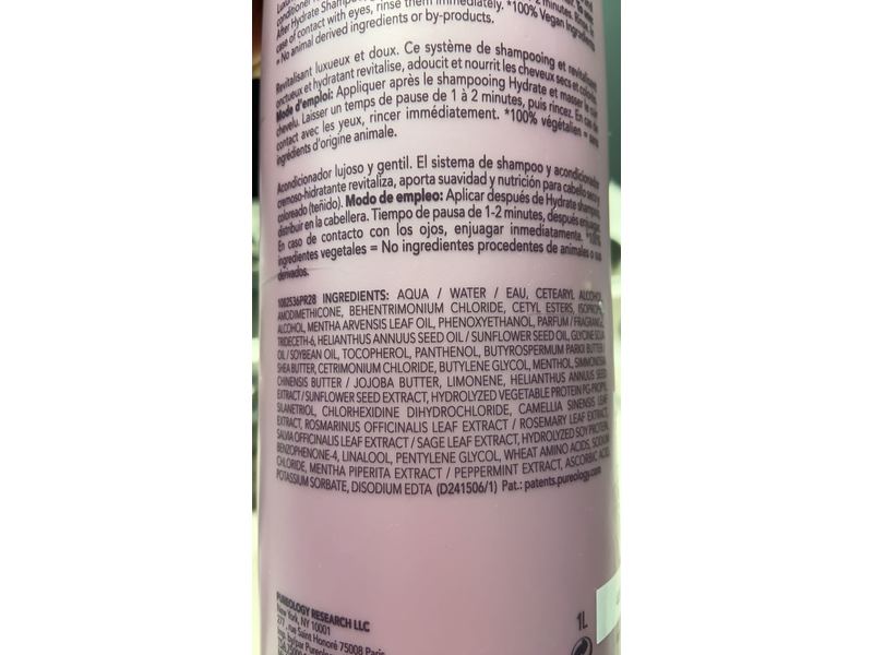 Pureology Hydrate Conditioner, Dry, Color-Treated Hair, 33.8 fl oz/1 L