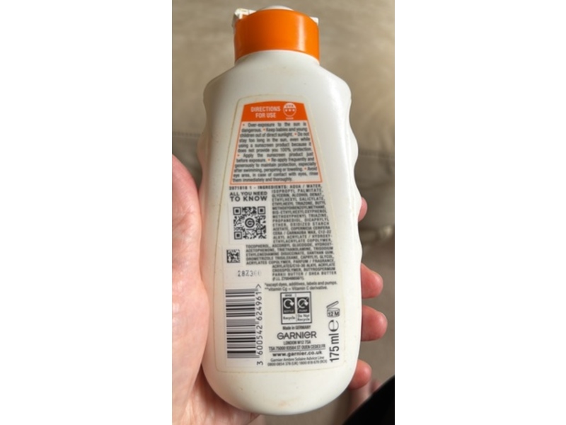 Garnier Ambre Solaire Hydra 24H Protect Very High Protection Milk, SPF 50+, 175 mL
