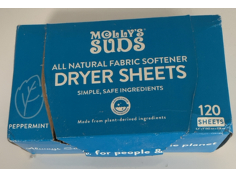 Molly's Suds All Natural Fabric Softener Dryer Sheets, Peppermint, 120 Count