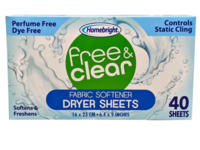 Home Bright Fabric Softener Dryer Sheets, Free & Clear, 40 Count - Image 2