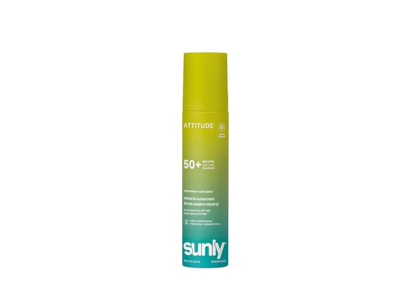 Attitude Sunly Mineral Sunscreen, SPF 50+ Unscented, 3 oz/85 g