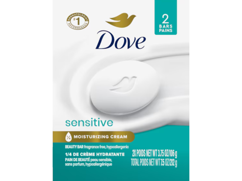 Dove Sensitive Skin Beauty Bar, 3.75 fl oz/106 g, Pack Of 2