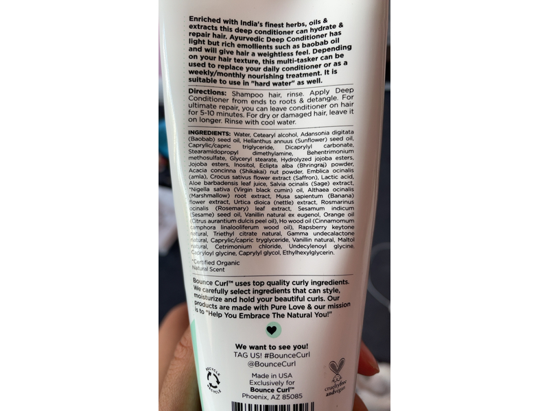 Bounce Curl Ayurvedic Deep Conditioner, Treatment, Weightless Baobab Oil, Saffron, Shikakai & Bhringra, 8 fl oz/238 mL