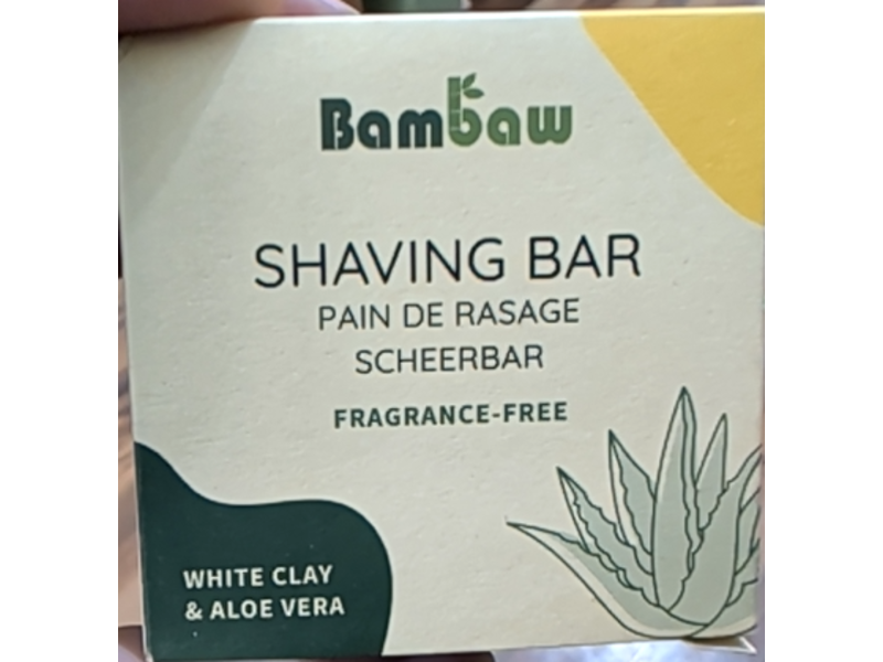 Bambaw Shaving Bar, White Clay & Aloe Vera, Fragrance Free, 2.7 oz/80 g