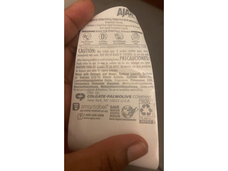 Ajax Ultra Bleach Alternative Dish Liquid, Grapfruit, 12.4 fl oz/366 mL