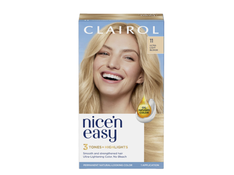 Clairol Nice'n Easy 3 Tones+Highlights Permanent Hair Color, 11 Ultra Light Blond, 1 Application
