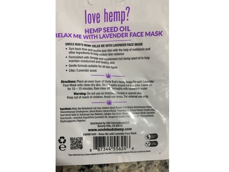 Uncle Bud's Relax Me With Face Mask, Lavender/Lilac, 0.36 fl oz/10 g