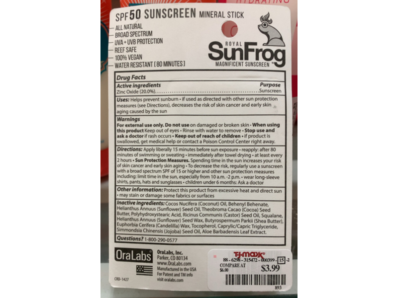 Royal Sunfrog Magnificent Sunscreen, SPF 50, 0.49 oz/14 g