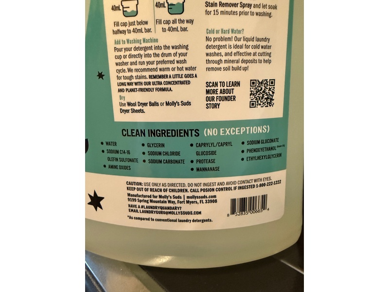 Molly's Suds Ultra Concentrated Liquid Laundry Detergent, 100 Loads, 52 fl oz