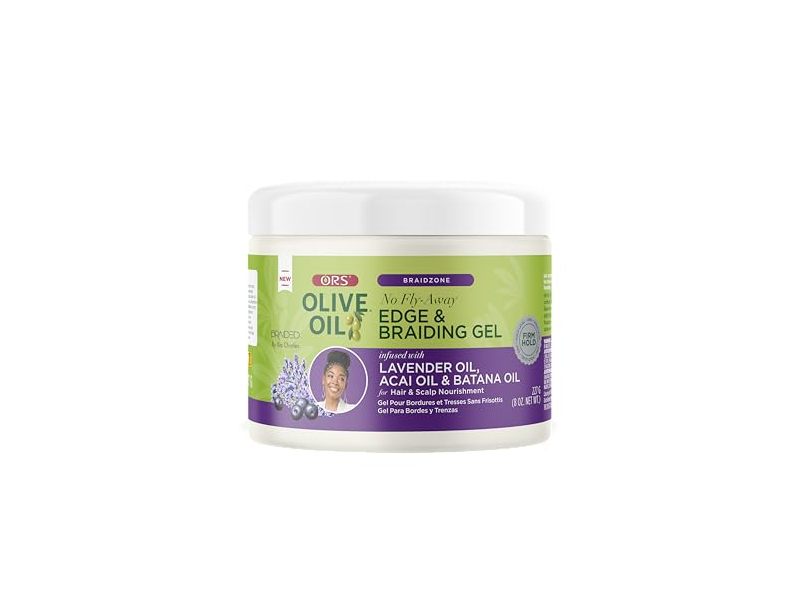 ORS Olive Oil Braidzone Edge & Braiding Gel, Lavender Oil, Acai Oil & Batana Oil, 8 oz/227 g