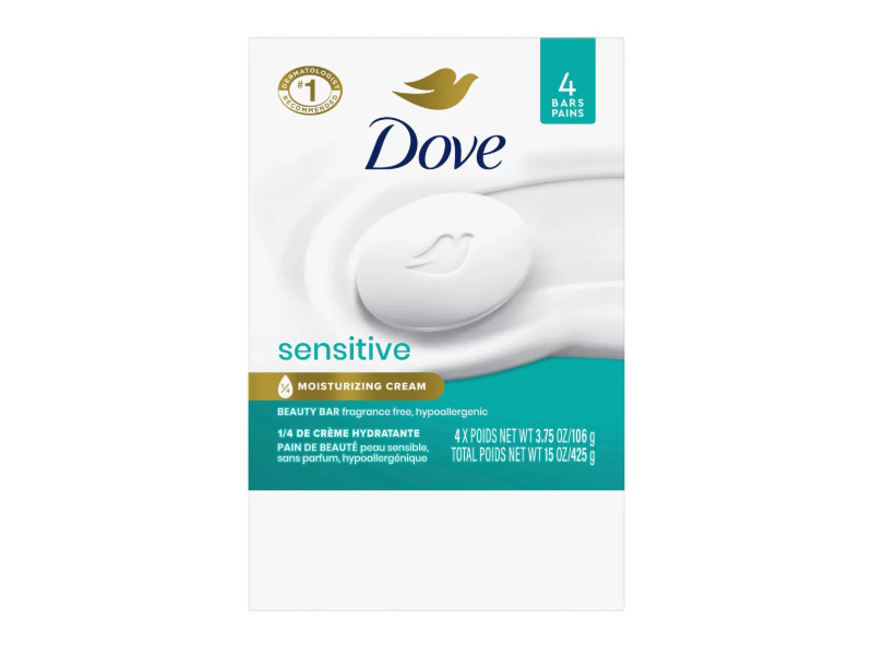 Dove Moisturizing Cream Beauty Bar, Sensitive, 3.75 oz/106 g, Count 4