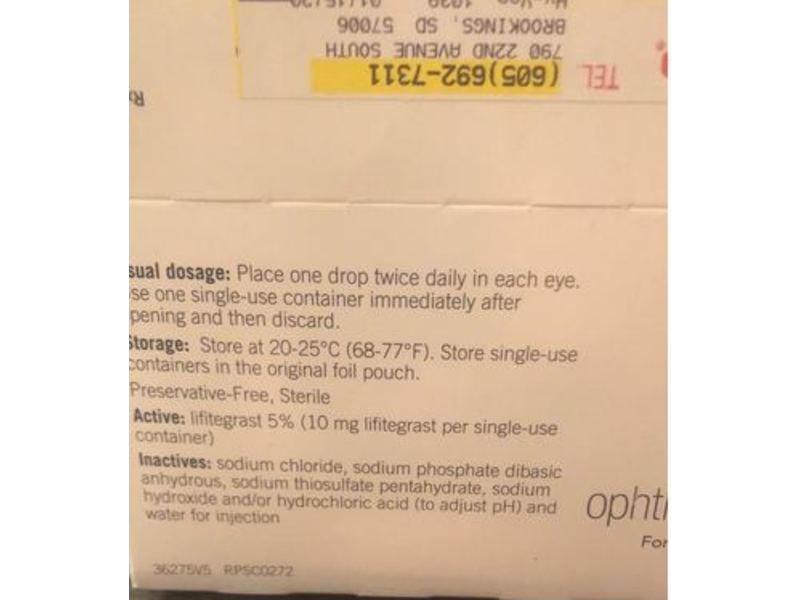 Xiidra (lifitegrast ophthalmic solution) 5%, 60 single use containers, Takeda Pharmaceuticals America, Inc (RX)