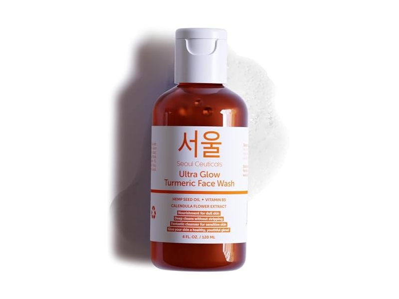 Seoul Ceuticals Ultra Glow Turmeric Face Wash, Hemp Seed Oil + Vitamin B5, 4 fl oz/120 mL