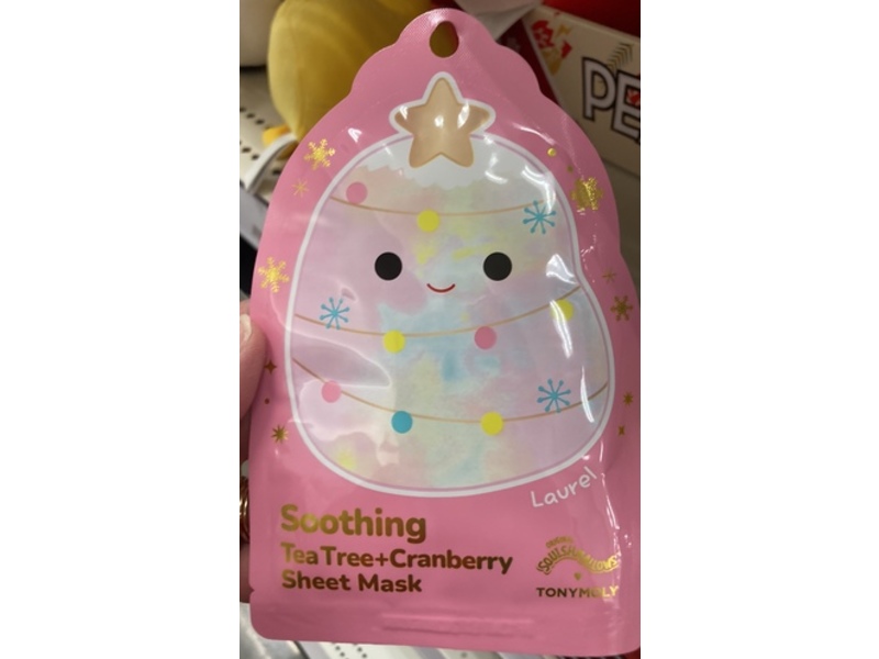 Squishmallows x Tonymoly Laurel Soothing Sheet Mask, Tea Tree + Cranberry, 0.74 oz/21 g