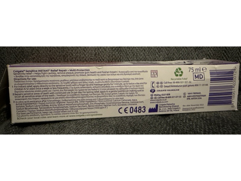 Colgate Sensitive Instant Relief + Multi-Protection Toothpaste, 75 mL