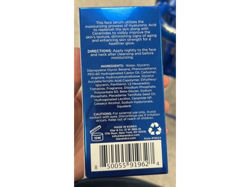 Clear Beauty Hydrating Face Serum, Hyaluronic Acid & Ceramides, 1.69 fl oz/50 mL