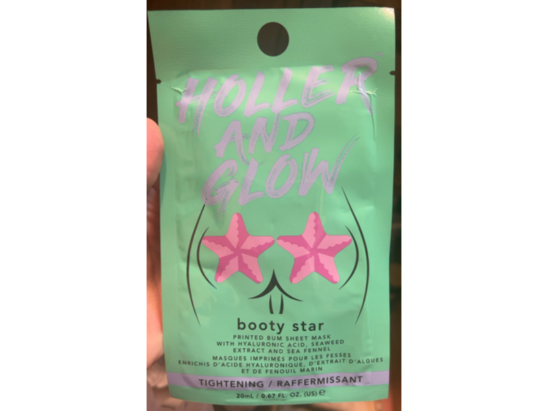 Holler & Glow Booty Star Printed Bum Sheet Mask, 0.67 fl oz/20 mL