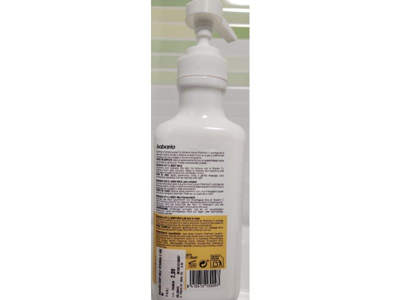 Babaria Vit C+ Body Milk, Leche Corporal, 16.9 fl oz/500 mL