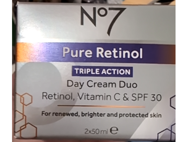 No 7 Pure Retinol Triple Action Day Cream Duo, Retinol, Vitamin C & SPF 30, 50 mL