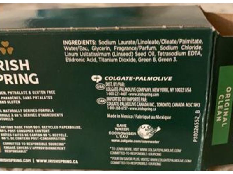 Irish Spring Clean Fresh Deodorant Soap, Flaxseed Oil, Original, 3.7 oz/104.8 g